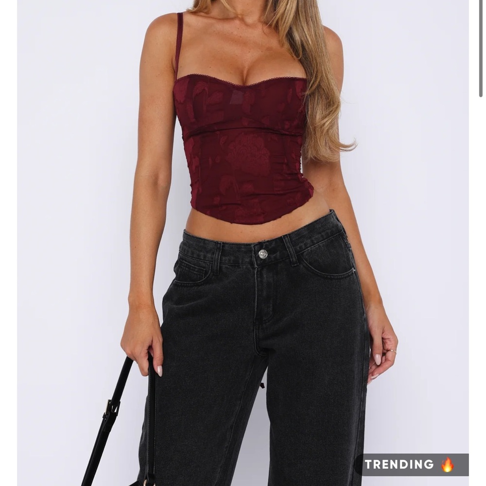 White Fox Boutique Burgundy Lace-Detail Cami Tank - Picture 2 of 2